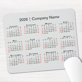 Mousepad Calendário 2026 com nome da empresa em Cinzas leve