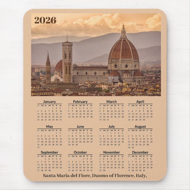 Mousepad Calendário 2026 Duomo Florença Itália (Frente)