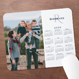 Mousepad Calendário 2026 Foto Personalizada Monograma Nome