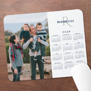 Mousepad Calendário 2026 Foto Personalizada Monograma Nome