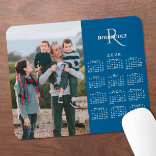 Mousepad Calendário 2026 Foto Personalizada Monograma Nome