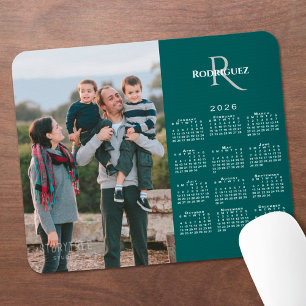 Mousepad Calendário 2026 Foto Personalizada Monograma Nome