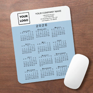 Mousepad Calendário 2026 Logo de Negócios Texto Azul Claro