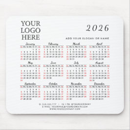 Mousepad Calendário 2026 Logotipo de negócios personalizado