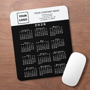 Mousepad Calendário 2026 Logotipo e Texto Empresa Preto Bra