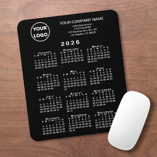 Mousepad Calendário 2026 Logotipo e Texto Preto da Empresa