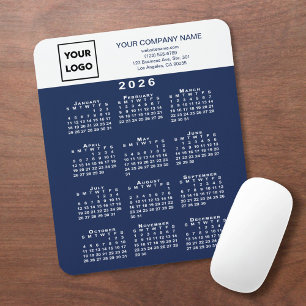 Mousepad Calendário 2026 Logotipo Texto Azul Marinho Branco