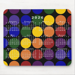 Mousepad Calendário 2026 Orgulho Arco-íris Bolinhas em Pret