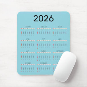 Mousepad Calendário 2026 preto e azul simples