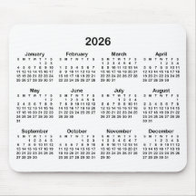 Calendário 2026 Preto e Branco