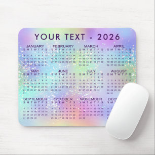 Mousepad Calendário 2026 Rainbow Glitter Purple ou Custom
