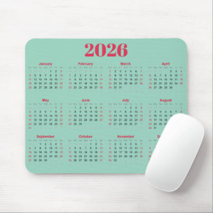 Mousepad Calendário 2026 vermelho e azul claro simples