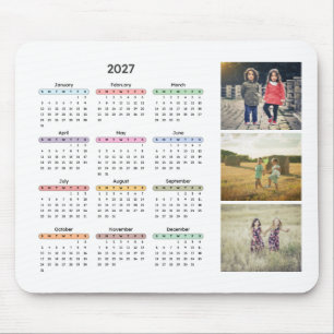 Mousepad calendário 2027 3 fotos simples mesa anual