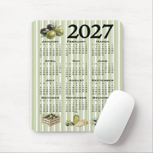 Mousepad Calendário 2027, Azeitonas Mediterrâneas, Listras