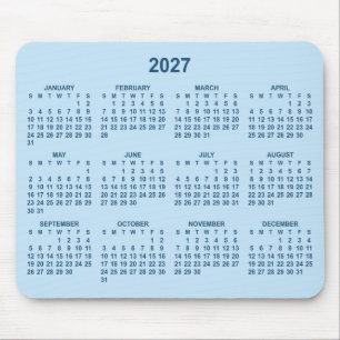 Mousepad Calendário 2027 Azul Claro e Escuro