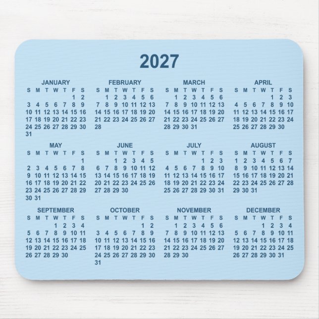 Mousepad Calendário 2027 Azul Claro e Escuro (Frente)
