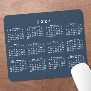 Mousepad Calendário 2027 Azul Marinho e Branco