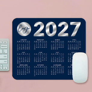 Mousepad Calendário 2027 Azul Marinho & Logotipo da Empresa