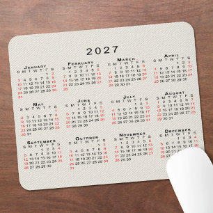 Mousepad Calendário 2027 Bege Textura de Lona Falsa