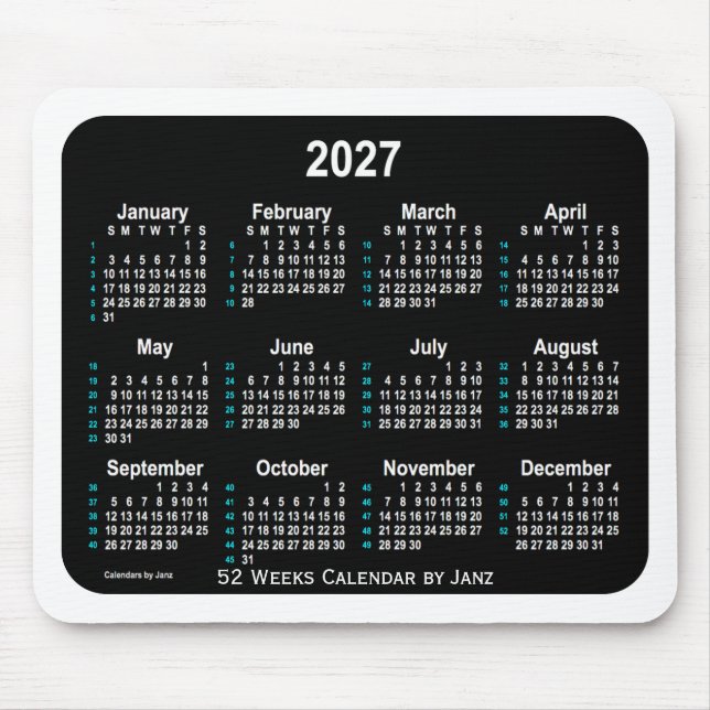 Mousepad Calendário 2027 Black Neon 52 Semanas por Janz (Frente)