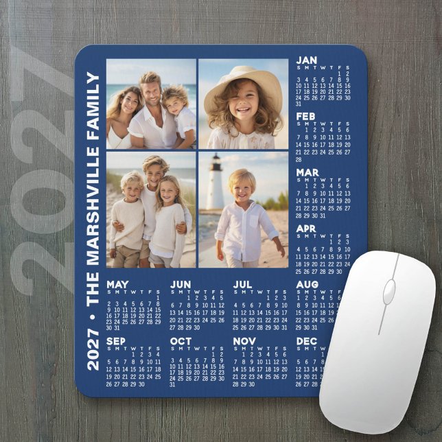 Mousepad Calendário 2027 com 4 Fotos - Azul (2027 Calendar on a mousepad - add your photos)
