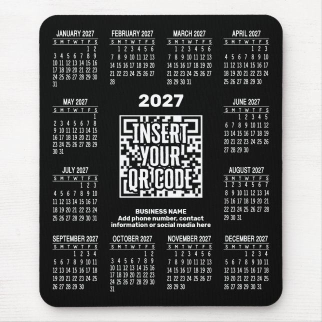 Mousepad Calendário 2027 com Código QR Informações de Conta (Frente)