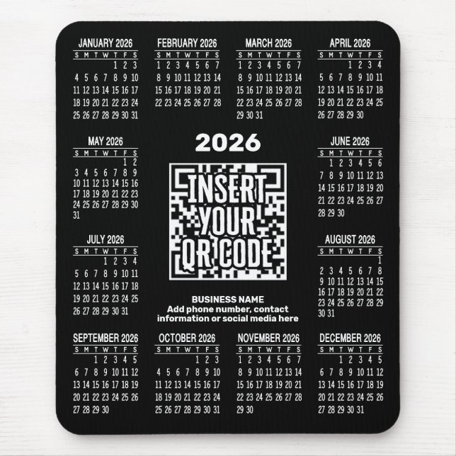 Mousepad Calendário 2027 com Código QR Informações de Conta (Frente)