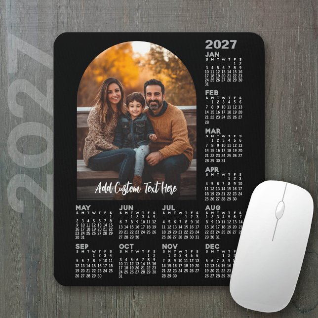 Mousepad Calendário 2027 com Foto - Ano Inteiro Preto (2027 Calendar on a mousepad - add your photos)