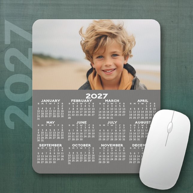 Mousepad Calendário 2027 com Foto - Vista Anual Vertical (2027 Calendar Mousepad)