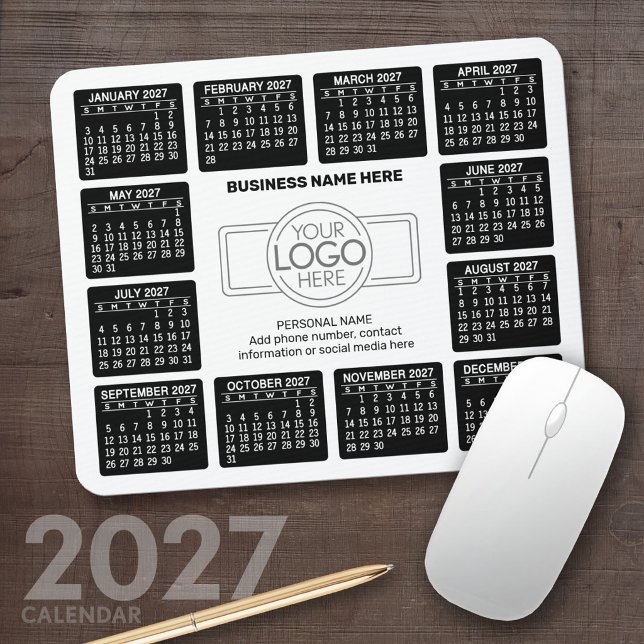Mousepad Calendário 2027 com Informações de Contato do logo (2027 Calendar Mousepad)