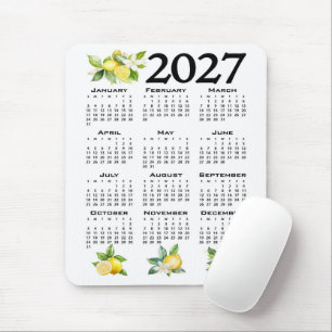 Mousepad Calendário 2027 Estilo Italiano Limões Branco