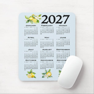 Mousepad Calendário 2027 Estilo Italiano Limões Fundo Azul