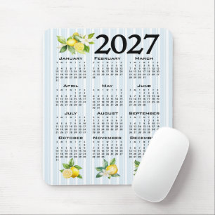 Mousepad Calendário 2027 Estilo Italiano Limões Listras Azu