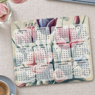 Mousepad Calendário 2027 Floral Elegante Colorido com Class