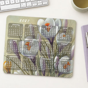 Mousepad Calendário 2027 Floral Elegante Colorido com Class