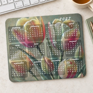 Mousepad Calendário 2027 Floral Elegante Colorido com Class
