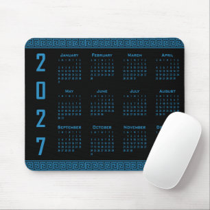 Mousepad Calendário 2027, Fretwork Grego, Azul Cosmos no Pr