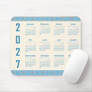 Mousepad Calendário 2027, Fretwork Grego, Azul no Cosmic La