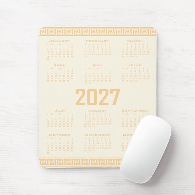 Mousepad Calendário 2027, Fretwork Grego, Bege em Cosmic La (Com mouse)