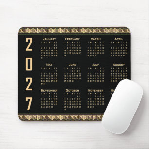 Mousepad Calendário 2027, Fretwork Grego, Bege no Preto
