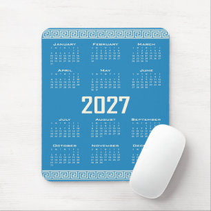 Mousepad Calendário 2027, Fretwork Grego, Cosmic Latte em A