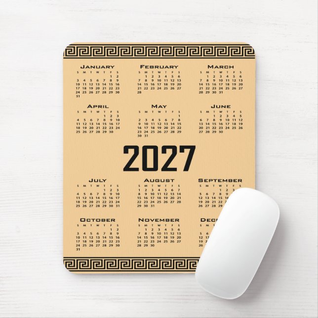 Mousepad Calendário 2027, Fretwork Grego, Preto no Bege (Com mouse)