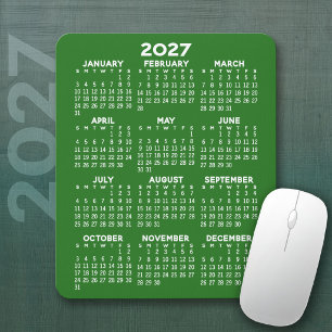 Mousepad Calendário 2027 - fundo verde - Vertical