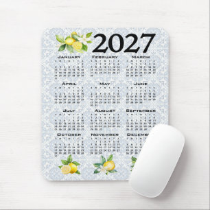 Mousepad Calendário 2027 Limões Azulejos Italianos Mediterr