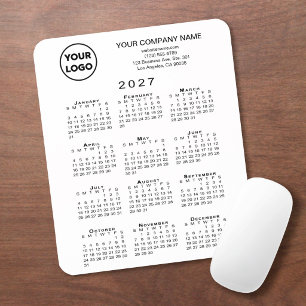 Mousepad Calendário 2027 Logo e Texto Branco da Empresa