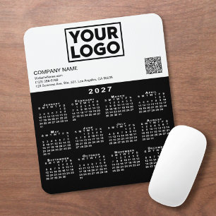 Mousepad Calendário 2027 Logo Empresarial Código QR Preto B