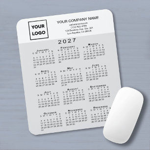 Mousepad Calendário 2027 Logo Texto Cinza Claro Branco Negó