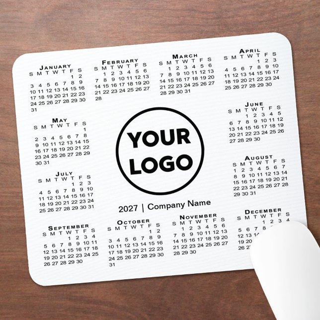Mousepad Calendário 2027 Logotipo da Empresa Comercial (2027 Calendar Business Company Logo Mouse Pad in situ)