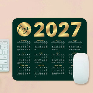 Mousepad Calendário 2027 Logotipo Empresarial Esmeralda Ver