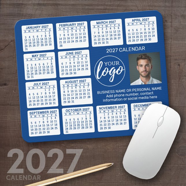 Mousepad Calendário 2027 - logotipo, negócios de fotos (2027 Calendar Mousepad)